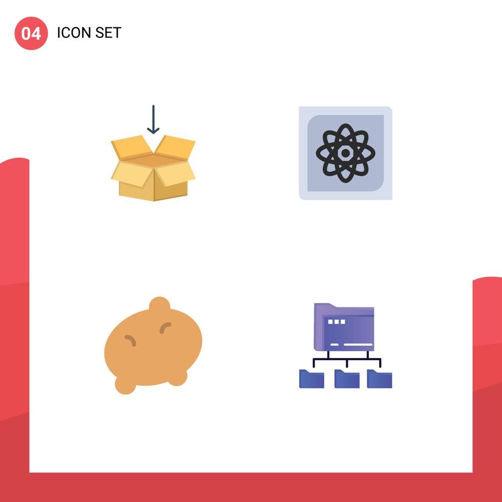 4 Thematic Vector Flat Icons and Editable Symbols of box food education computing vegetable Editable Vector Design Elements