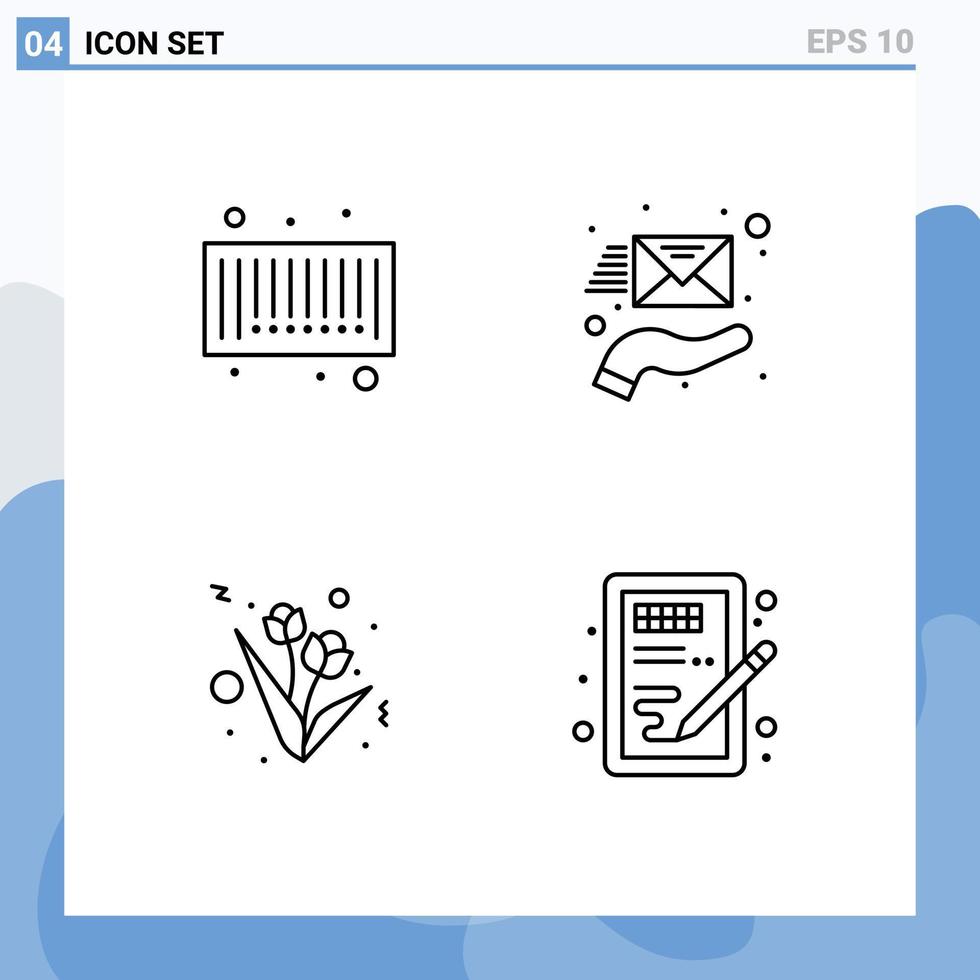 Modern Set of 4 Filledline Flat Colors and symbols such as bar tulip email support design Editable Vector Design Elements