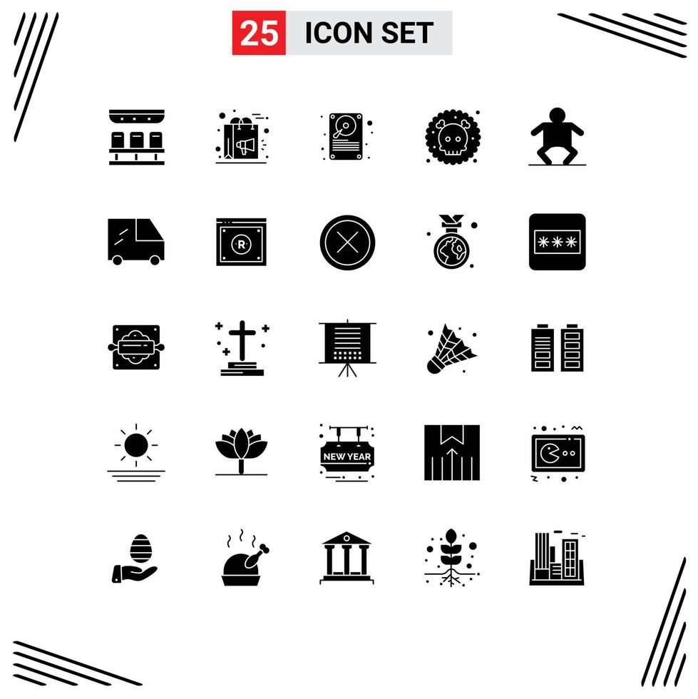 25 User Interface Solid Glyph Pack of modern Signs and Symbols of baby pollution campaign poisonous storage Editable Vector Design Elements