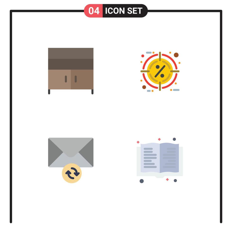 Editable Vector Line Pack of 4 Simple Flat Icons of cabinet mail interior percent sync Editable Vector Design Elements