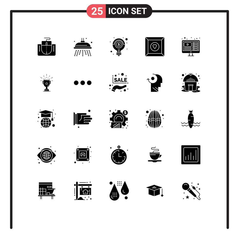 Set of 25 Modern UI Icons Symbols Signs for you tuber design light product box Editable Vector Design Elements
