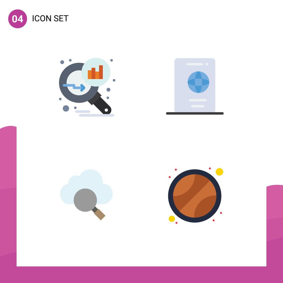 4 Universal Flat Icon Signs Symbols of data analyzing cloud search stats summer research Editable Vector Design Elements