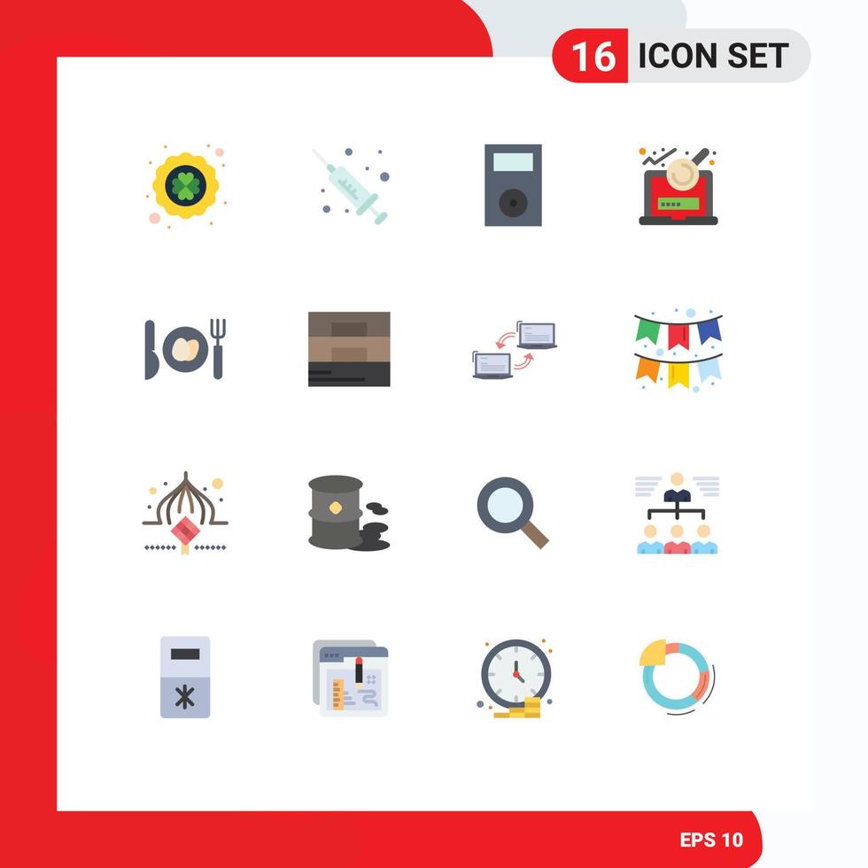 Pictogram Set of 16 Simple Flat Colors of egg login electronics research analysis Editable Pack of Creative Vector Design Elements