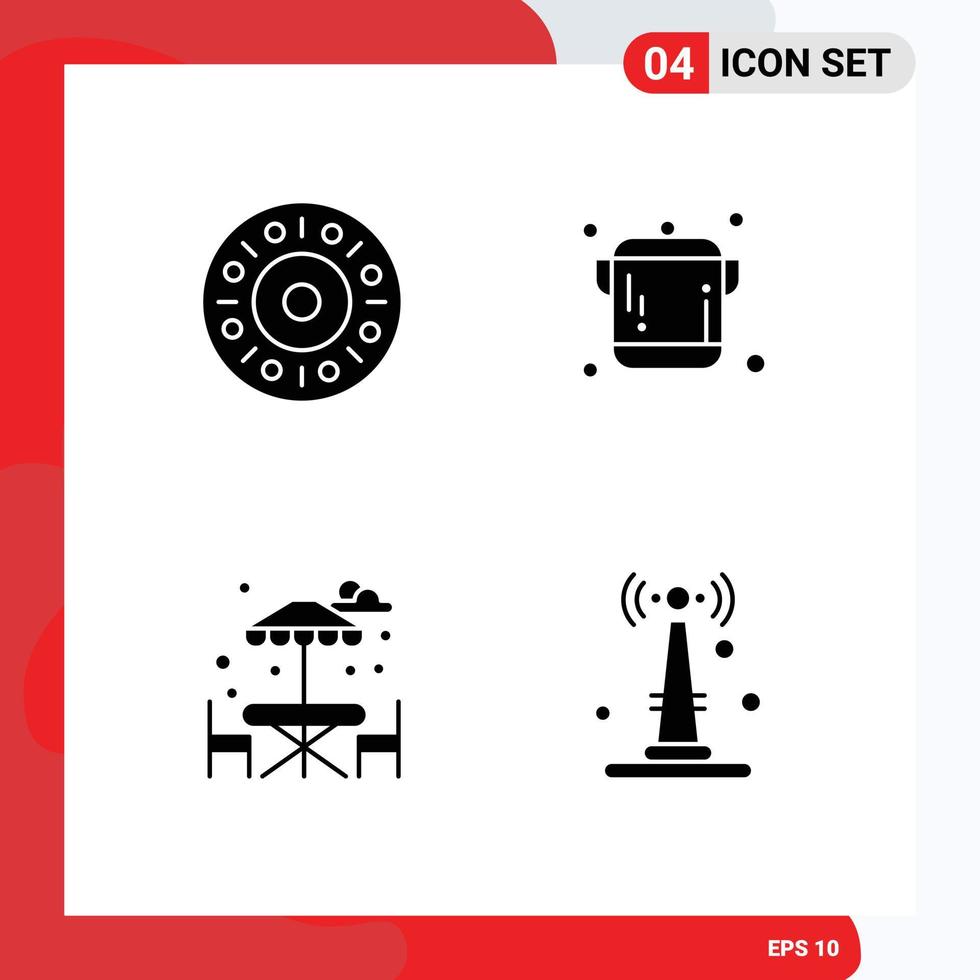 4 Thematic Vector Solid Glyphs and Editable Symbols of donut internet cooking table router Editable Vector Design Elements