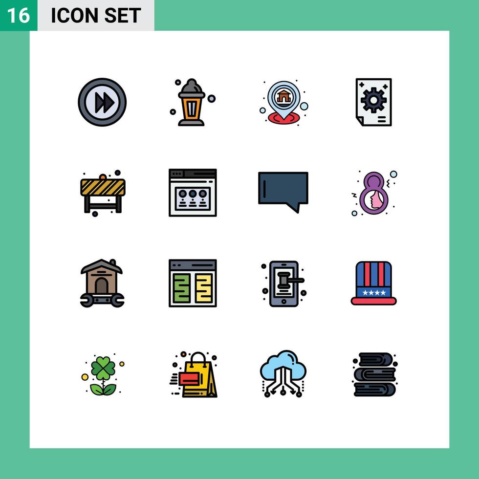 Flat Color Filled Line Pack of 16 Universal Symbols of development corporate gps collective navigation Editable Creative Vector Design Elements