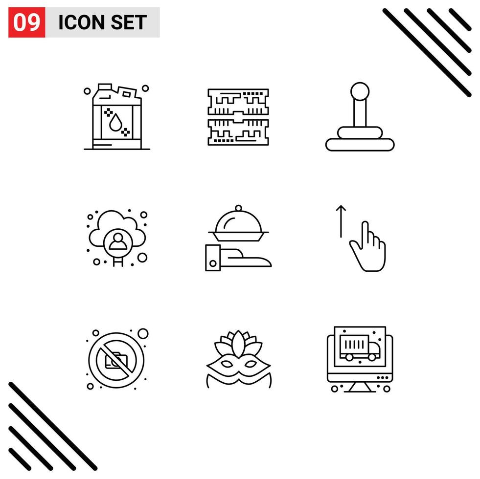 Stock Vector Icon Pack of 9 Line Signs and Symbols for serving line gear food man Editable Vector Design Elements