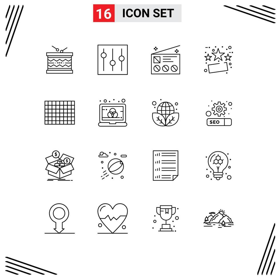 Group of 16 Modern Outlines Set for percentage discount setting radio marketing Editable Vector Design Elements