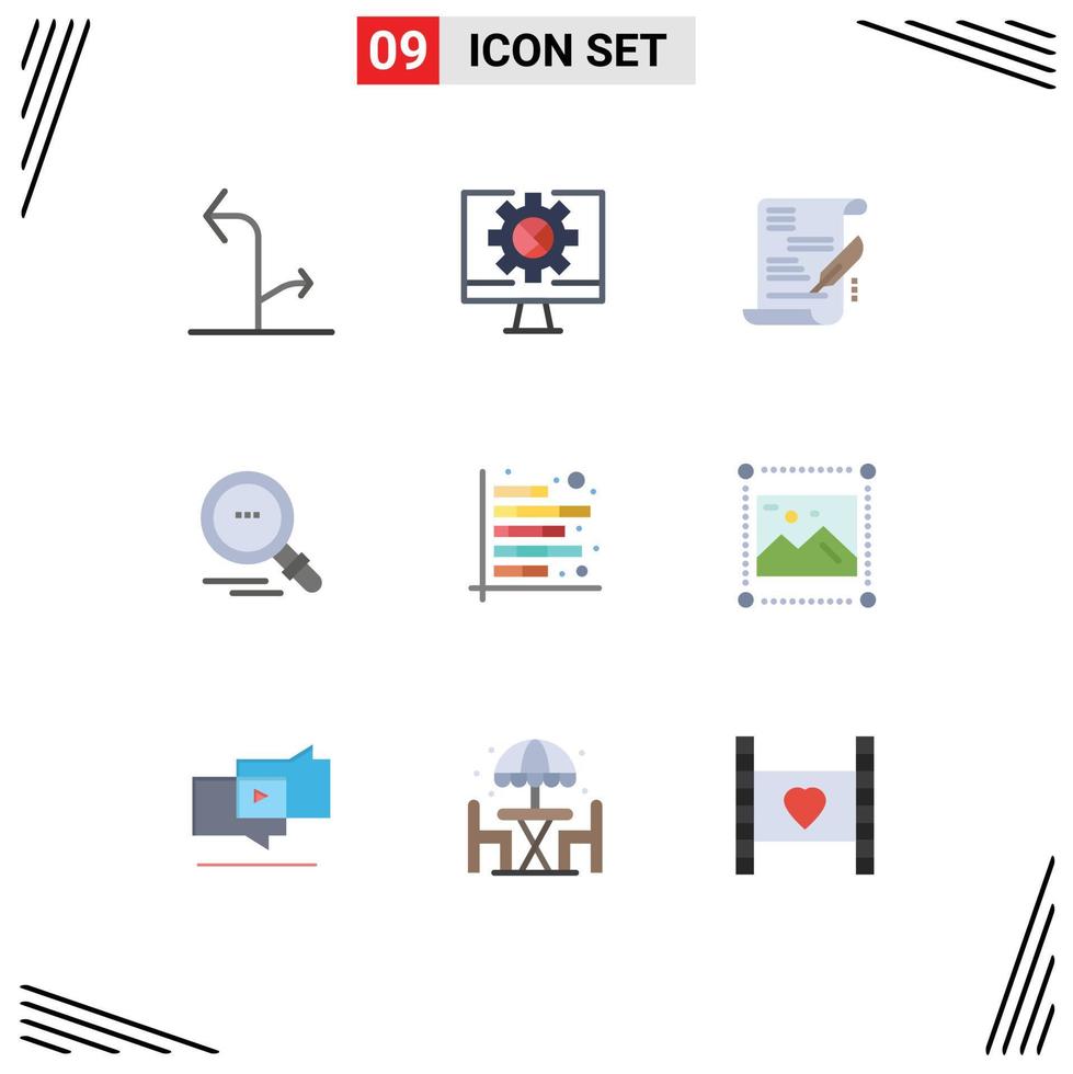 Modern Set of 9 Flat Colors Pictograph of financial chart agreement analysis find Editable Vector Design Elements