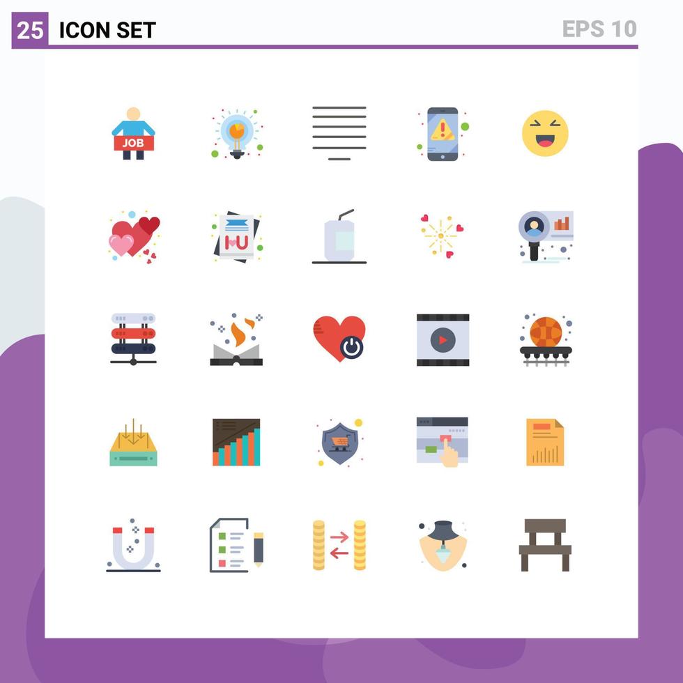 Flat Color Pack of 25 Universal Symbols of emoji virus analysis mobile alert Editable Vector Design Elements