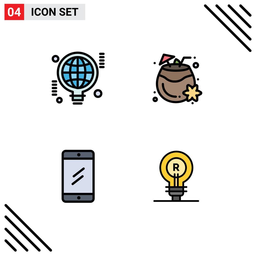 Pack of 4 Modern Filledline Flat Colors Signs and Symbols for Web Print Media such as bulb chat idea drink study Editable Vector Design Elements