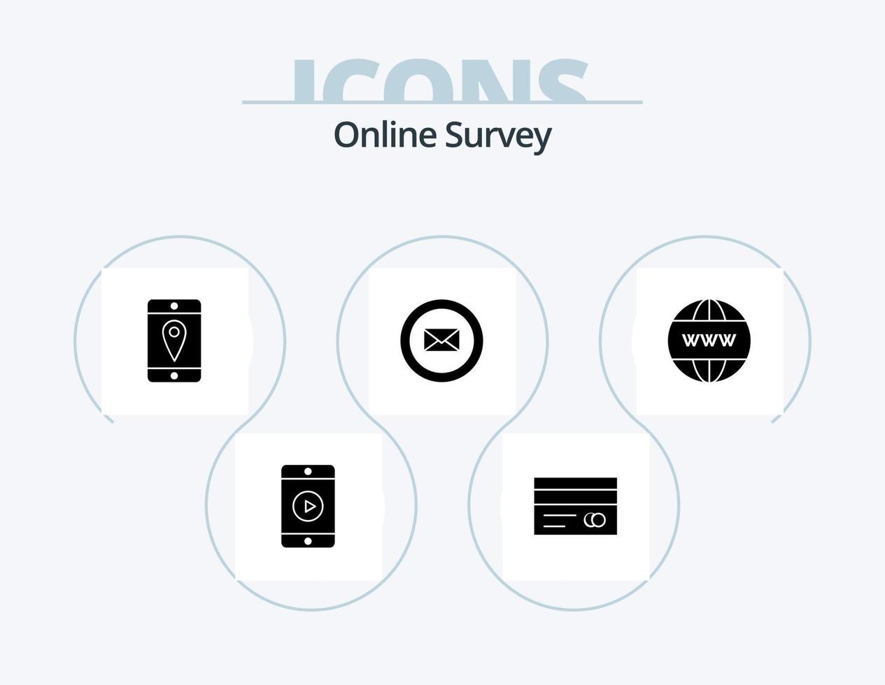 Online Survey Glyph Icon Pack 5 Icon Design. chat. mail . credit . location vector