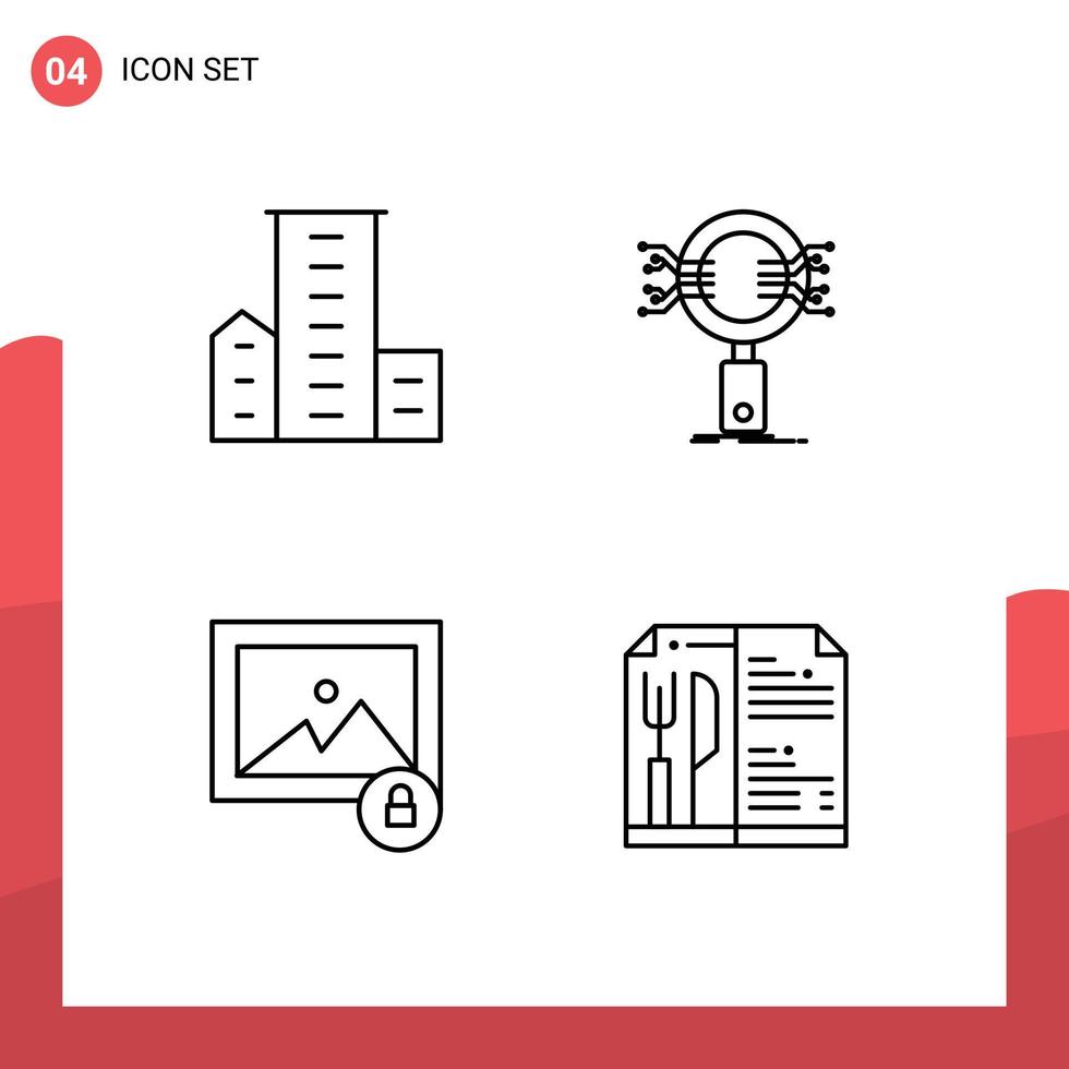 Universal Icon Symbols Group of 4 Modern Filledline Flat Colors of district security housing search lock Editable Vector Design Elements