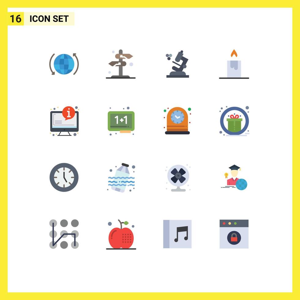 16 Universal Flat Color Signs Symbols of information faq arrow system candle Editable Pack of Creative Vector Design Elements