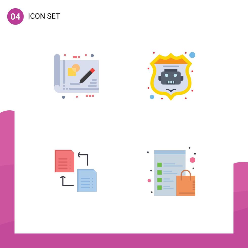 Editable Vector Line Pack of 4 Simple Flat Icons of blue print file drawing robot database scince Editable Vector Design Elements