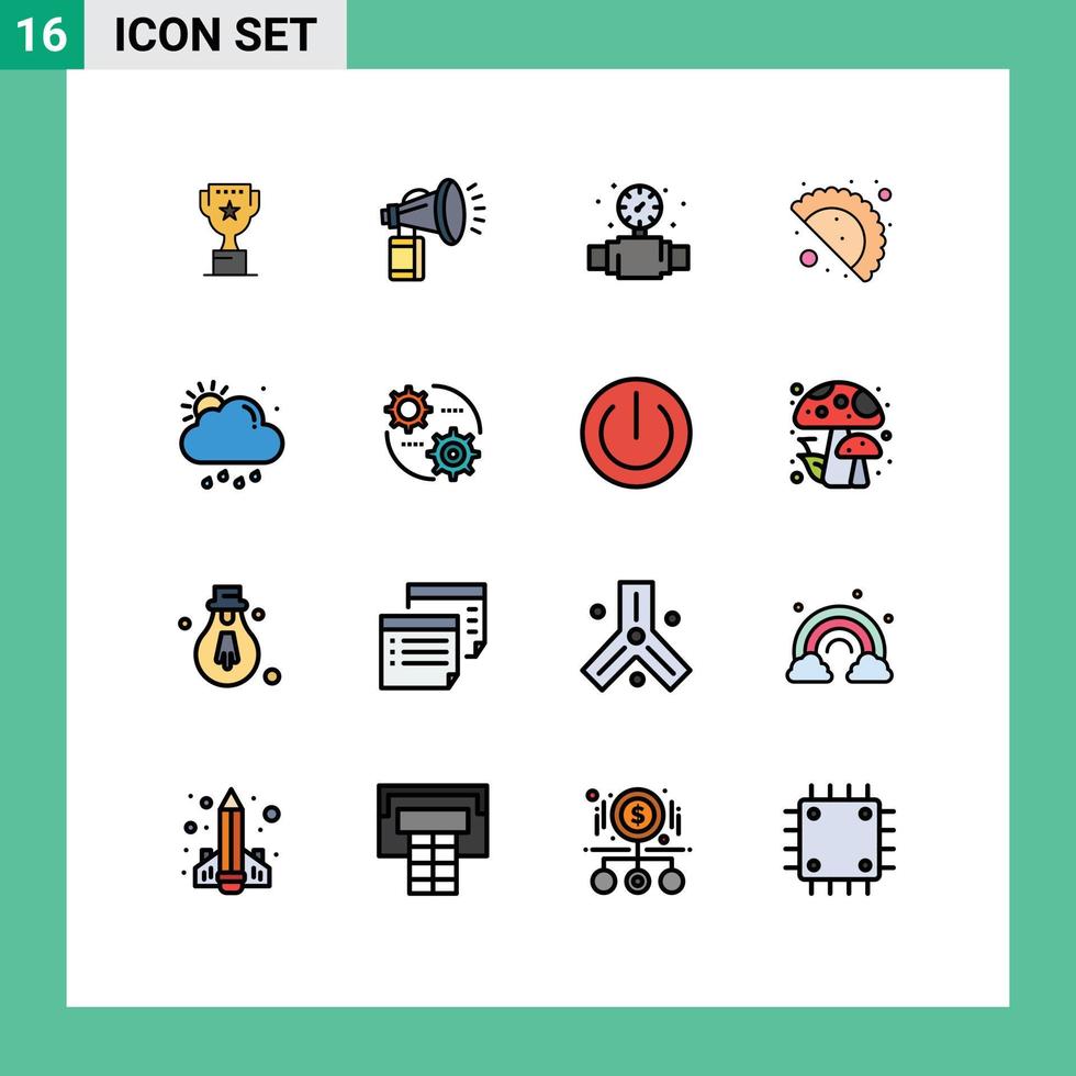 16 Thematic Vector Flat Color Filled Lines and Editable Symbols of rain celebration day horn gujjia plumbing Editable Creative Vector Design Elements