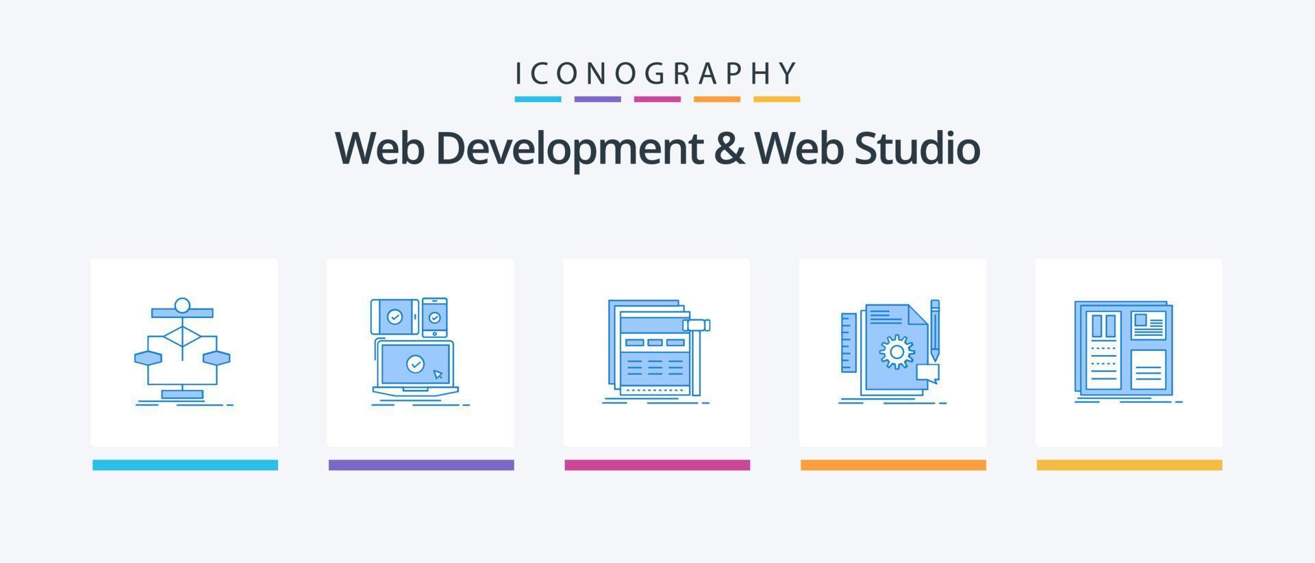 web desarrollo y web estudio azul 5 5 icono paquete incluso desarrollar. creativo. sensible. estructura alámbrica web. creativo íconos diseño vector