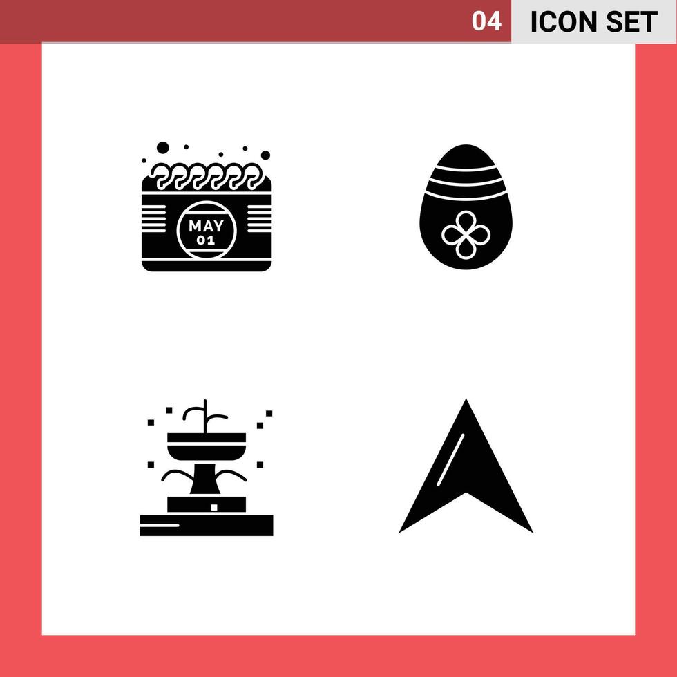 Modern Set of 4 Solid Glyphs Pictograph of calendar fountain time easter egg park Editable Vector Design Elements