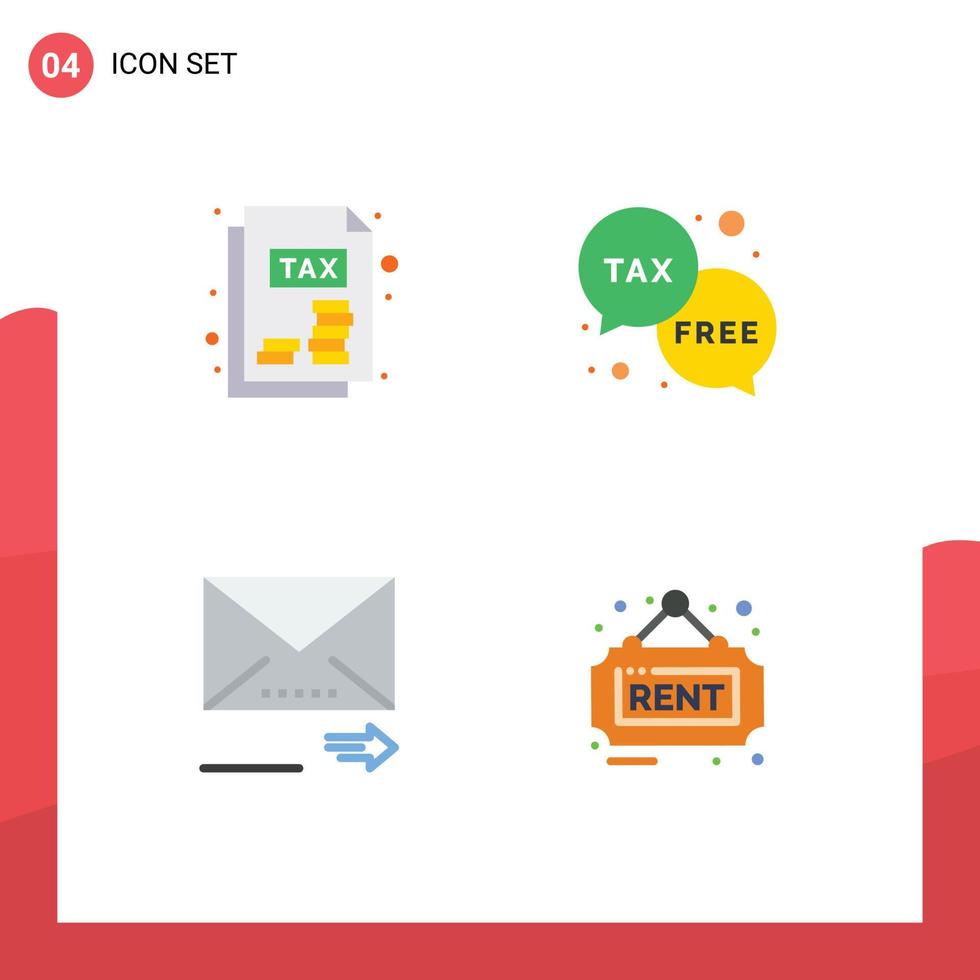 Pack of 4 Modern Flat Icons Signs and Symbols for Web Print Media such as document forward duty money next Editable Vector Design Elements