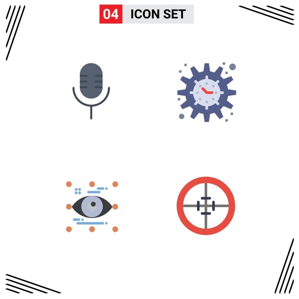 Modern Set of 4 Flat Icons and symbols such as mic design show timeline look Editable Vector Design Elements