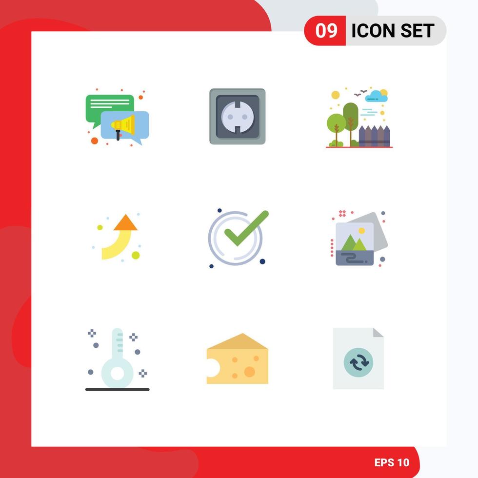 Editable Vector Line Pack of 9 Simple Flat Colors of ok accept building up arrow Editable Vector Design Elements