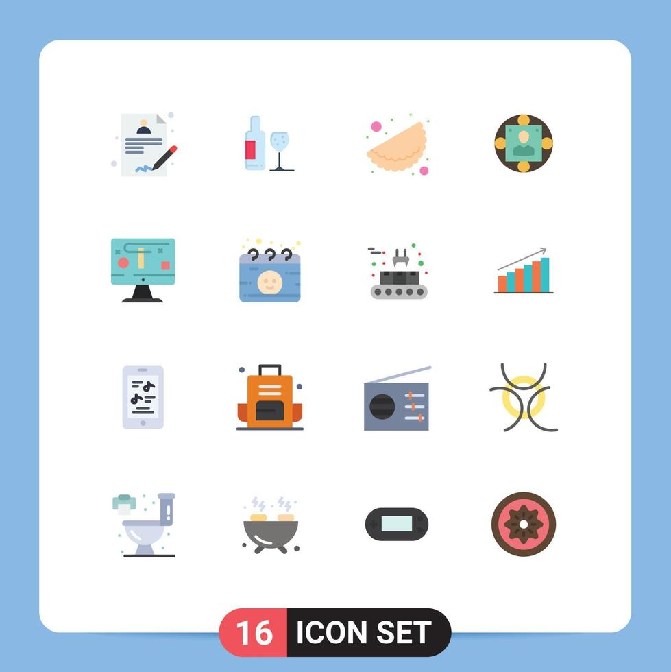 User Interface Pack of 16 Basic Flat Colors of display computer matrhri production manager Editable Pack of Creative Vector Design Elements