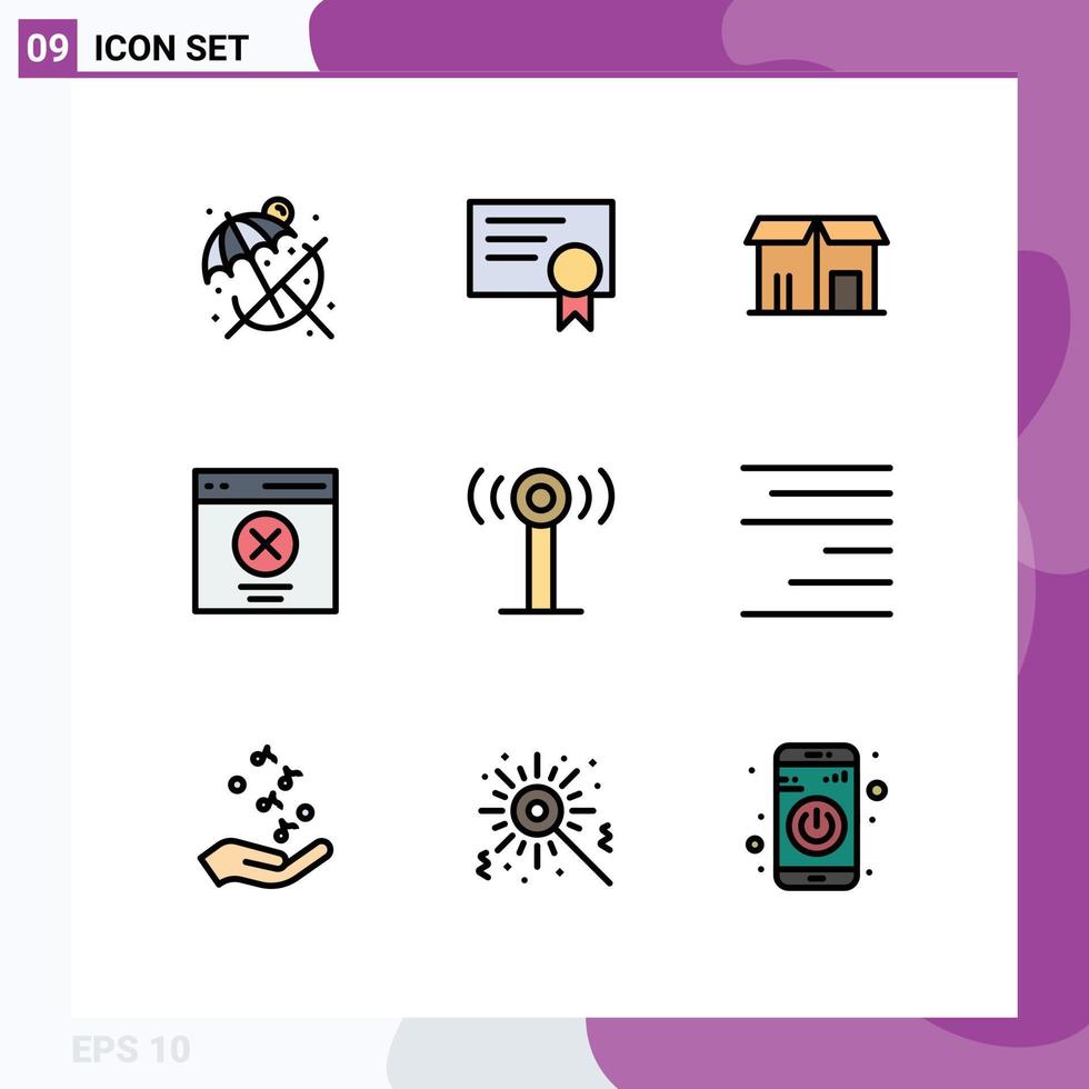 Pack of 9 creative Filledline Flat Colors of wifi service sale user interface Editable Vector Design Elements