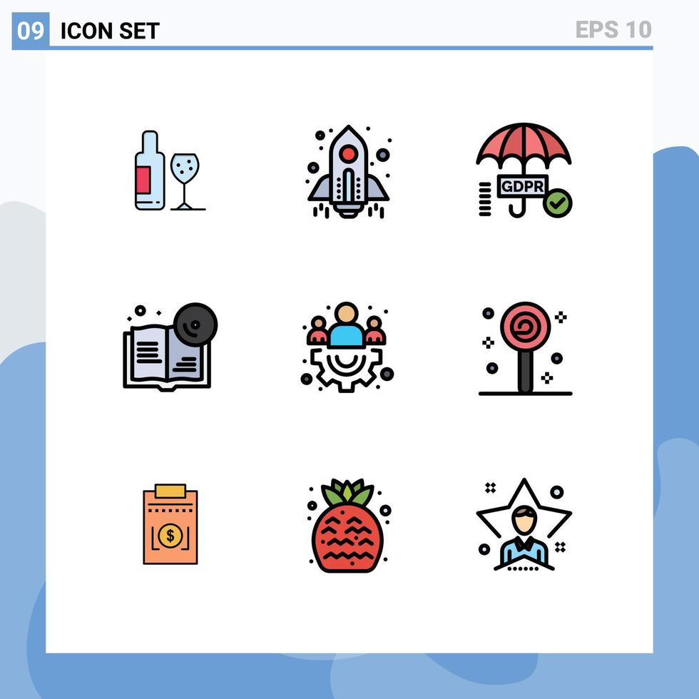 Set of 9 Modern UI Icons Symbols Signs for management cd gdpr education book Editable Vector Design Elements