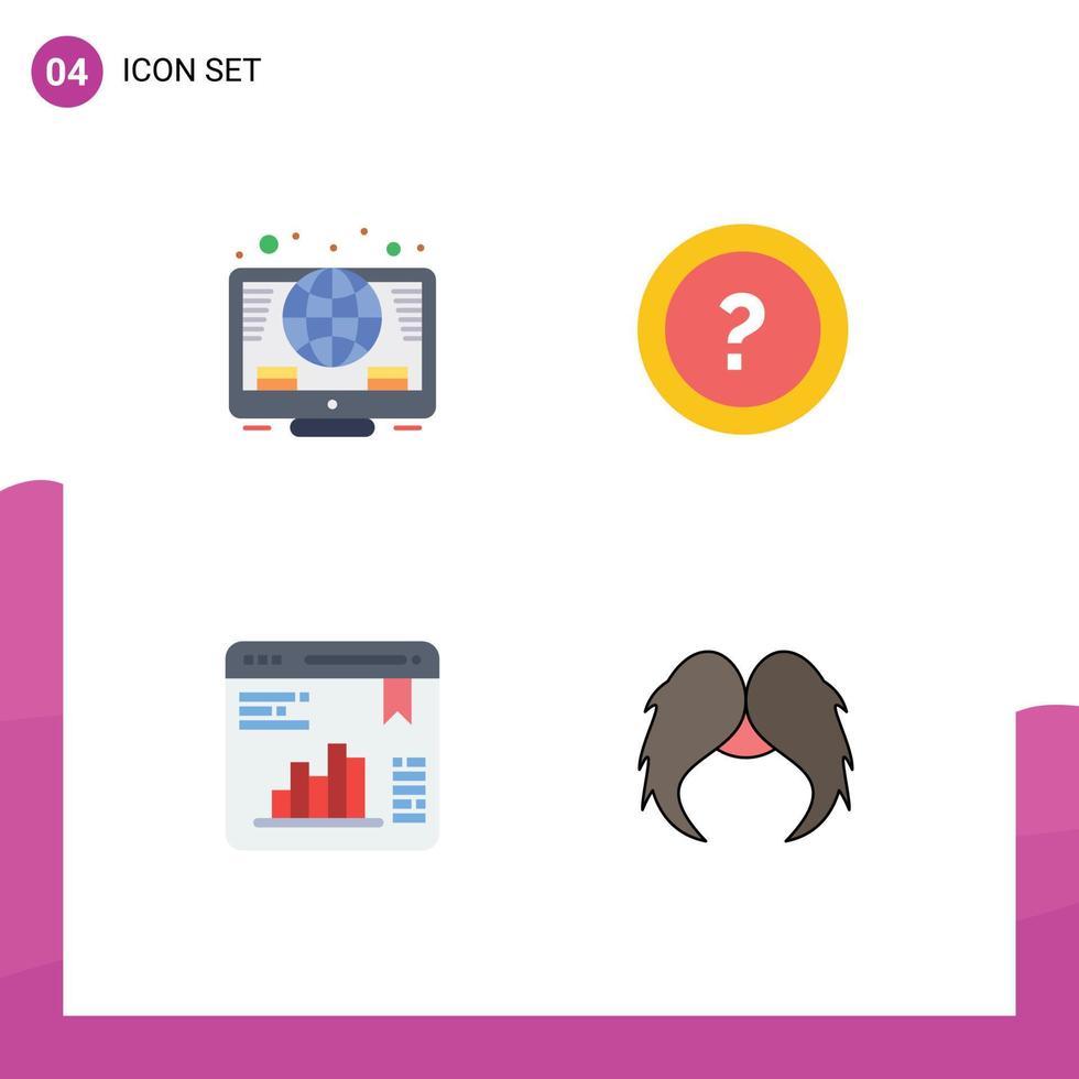 Set of 4 Commercial Flat Icons pack for online chart coins information graph Editable Vector Design Elements