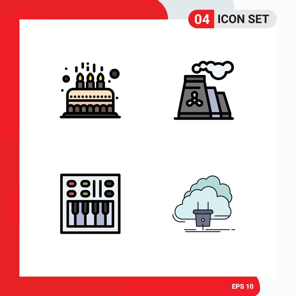 Modern Set of 4 Filledline Flat Colors Pictograph of party amplifier cute pollution open volume Editable Vector Design Elements