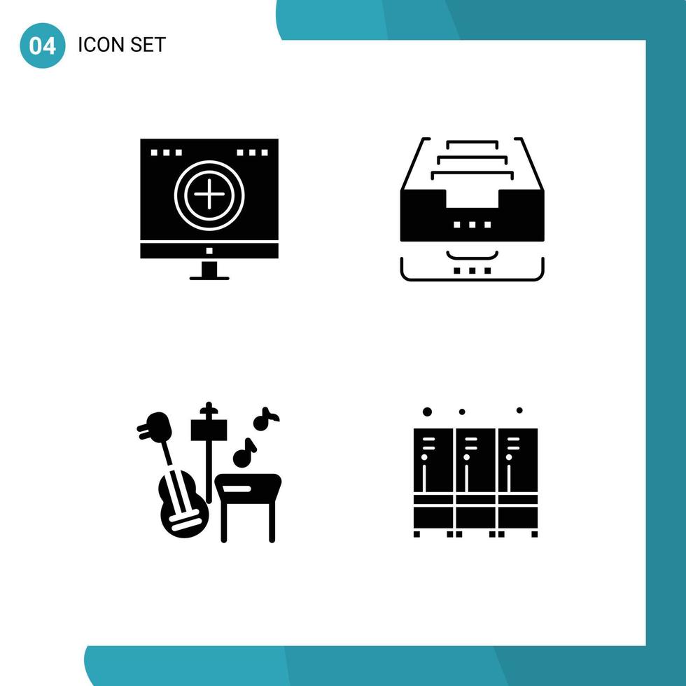 paquete de 4 4 moderno sólido glifos señales y símbolos para web impresión medios de comunicación tal como cuidado archivo medicina caja música editable vector diseño elementos