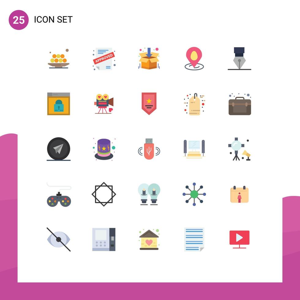 Mobile Interface Flat Color Set of 25 Pictograms of award easter box map location Editable Vector Design Elements