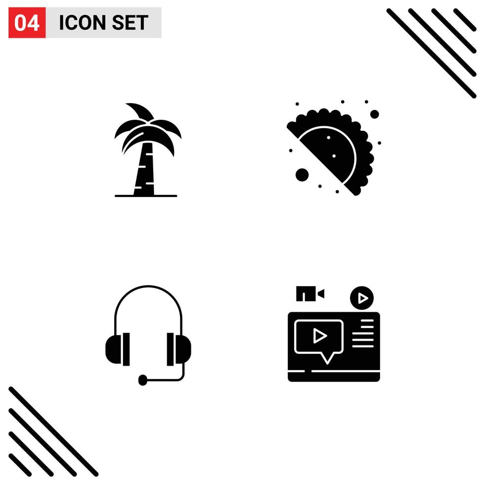 4 User Interface Solid Glyph Pack of modern Signs and Symbols of culture celebration day indian tree headset Editable Vector Design Elements