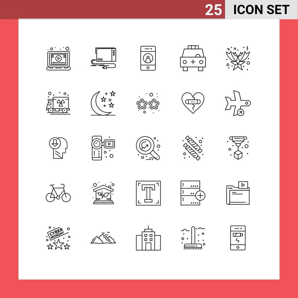 Pack of 25 creative Lines of transport car sound ambulance mobile Editable Vector Design Elements