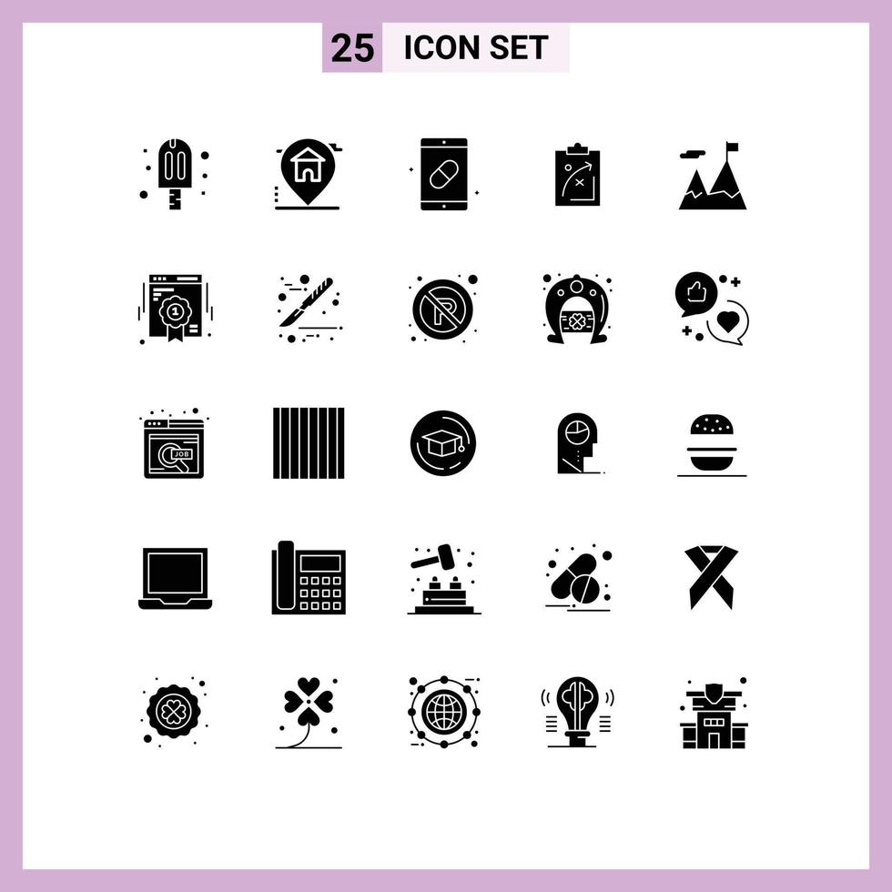User Interface Pack of 25 Basic Solid Glyphs of economics strategy mobile strategic pills Editable Vector Design Elements