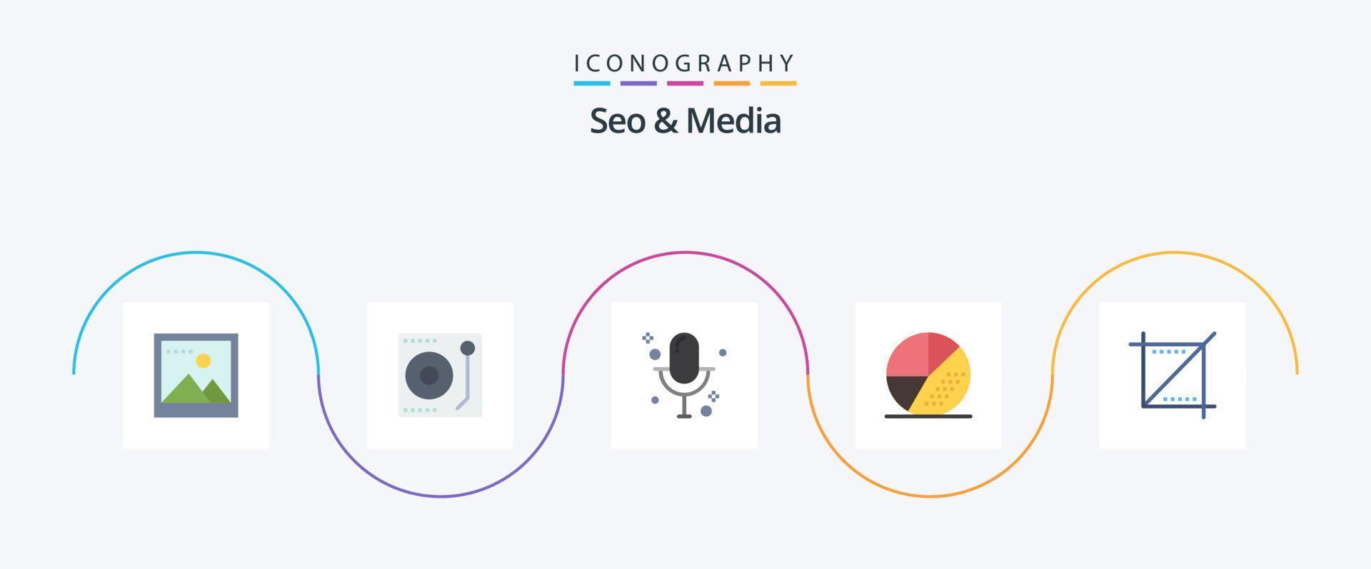 Seo and Media Flat 5 Icon Pack Including media. seo. media. search. media vector