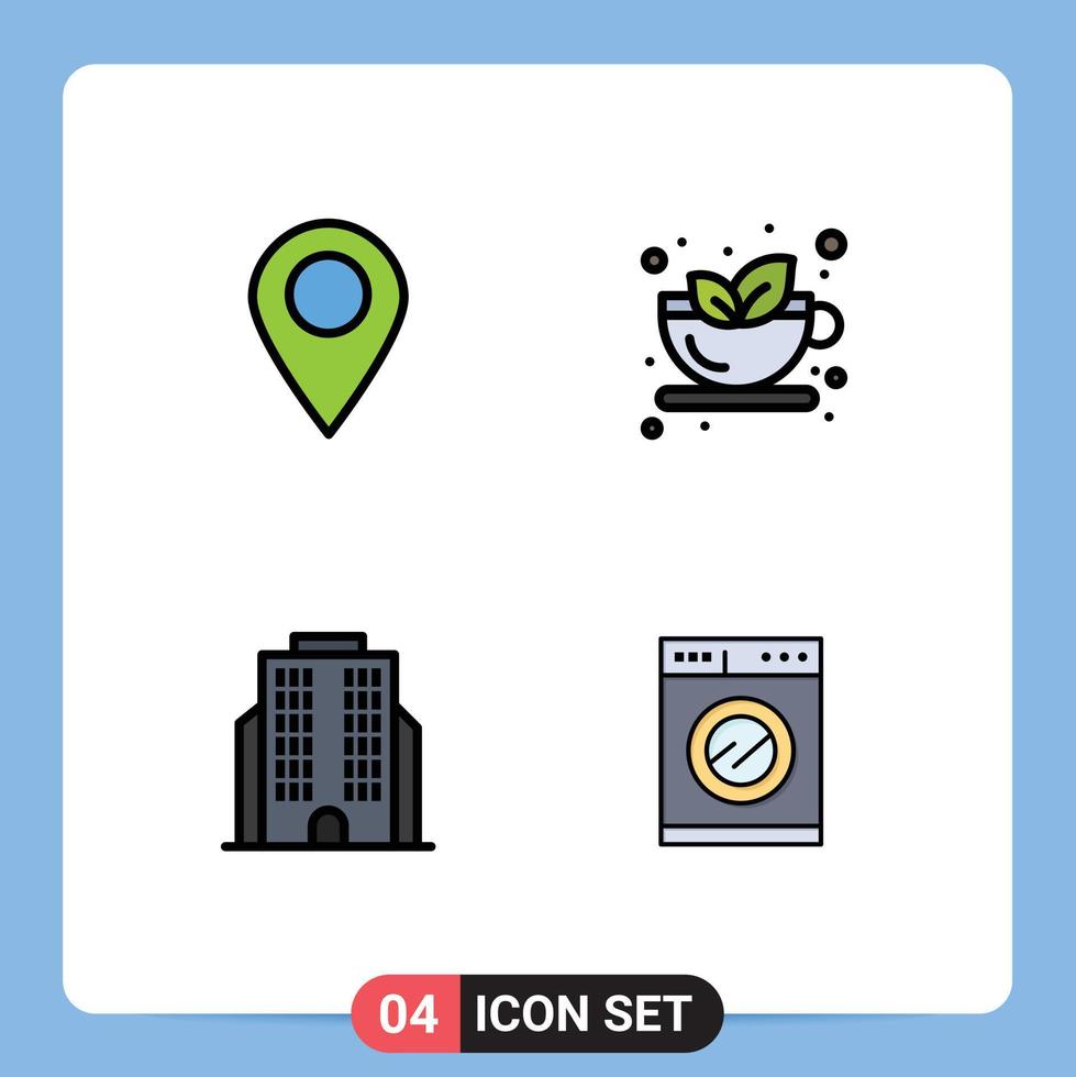 Pack of 4 Modern Filledline Flat Colors Signs and Symbols for Web Print Media such as location business pin tea kitchen Editable Vector Design Elements
