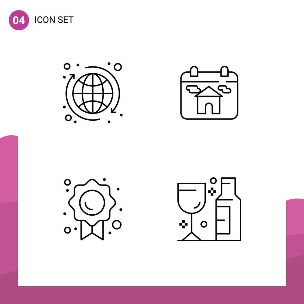 4 Thematic Vector Filledline Flat Colors and Editable Symbols of global quality world home mark Editable Vector Design Elements