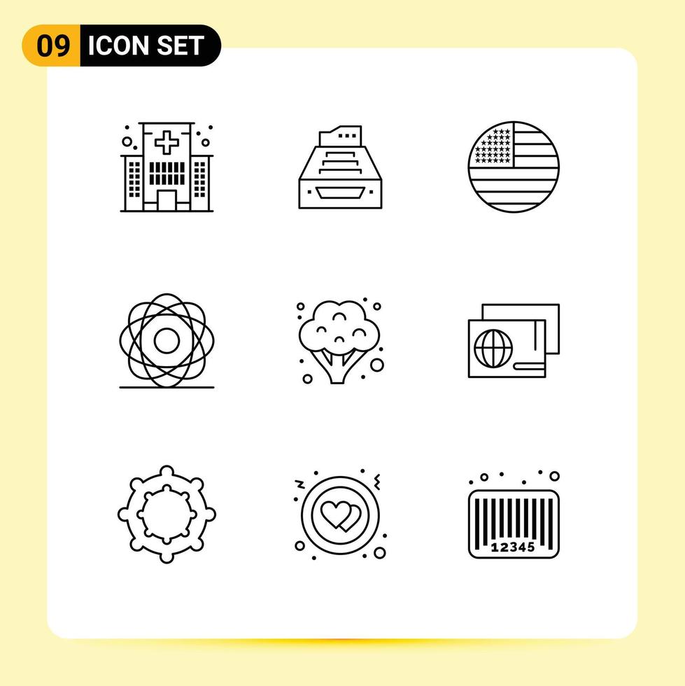 Modern Set of 9 Outlines Pictograph of molecular usa data thanksgiving american Editable Vector Design Elements