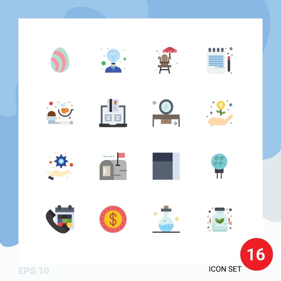 Pack of 16 Modern Flat Colors Signs and Symbols for Web Print Media such as powder measurement water coffee education Editable Pack of Creative Vector Design Elements