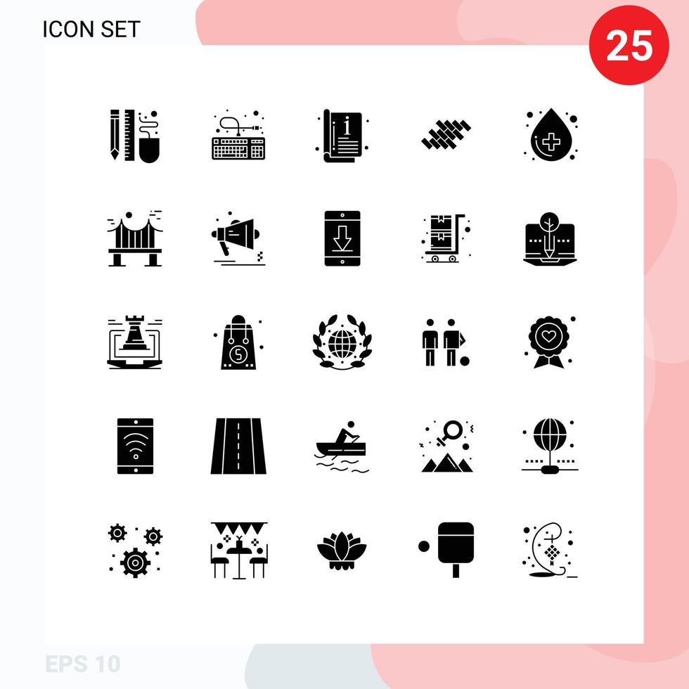 Modern Set of 25 Solid Glyphs Pictograph of construction tile connection repair template Editable Vector Design Elements