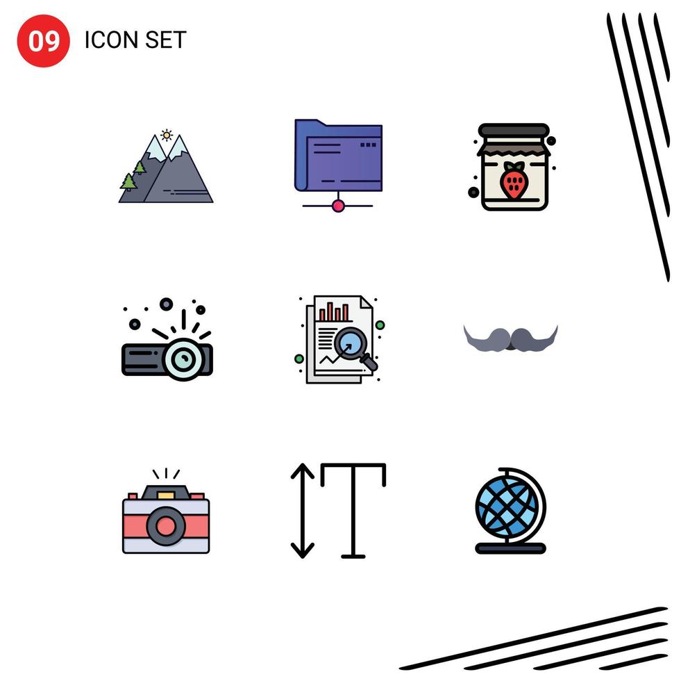 Set of 9 Commercial Filledline Flat Colors pack for chart projector storage presentation breakfast Editable Vector Design Elements