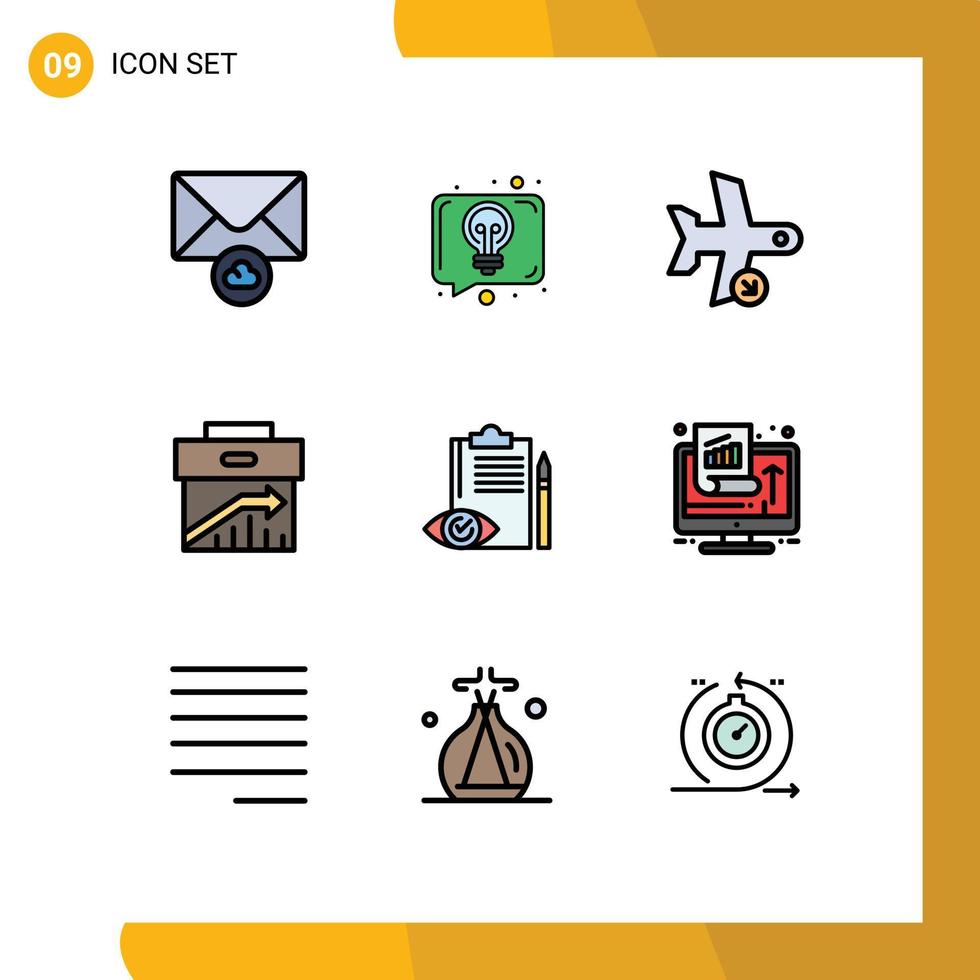 Pictogram Set of 9 Simple Filledline Flat Colors of quality control management landing corporate arrow Editable Vector Design Elements