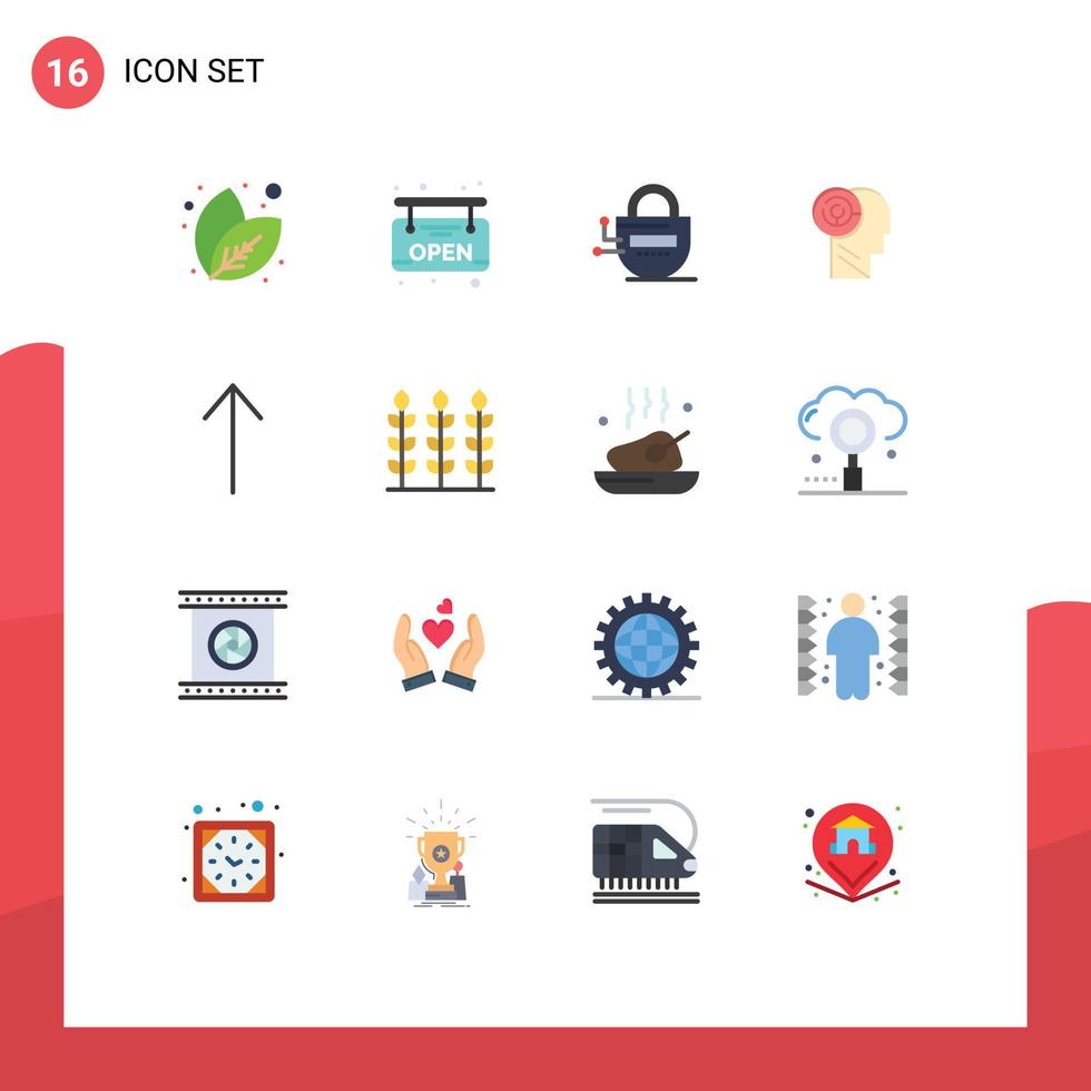 Group of 16 Flat Colors Signs and Symbols for thanks up server arrow mind Editable Pack of Creative Vector Design Elements