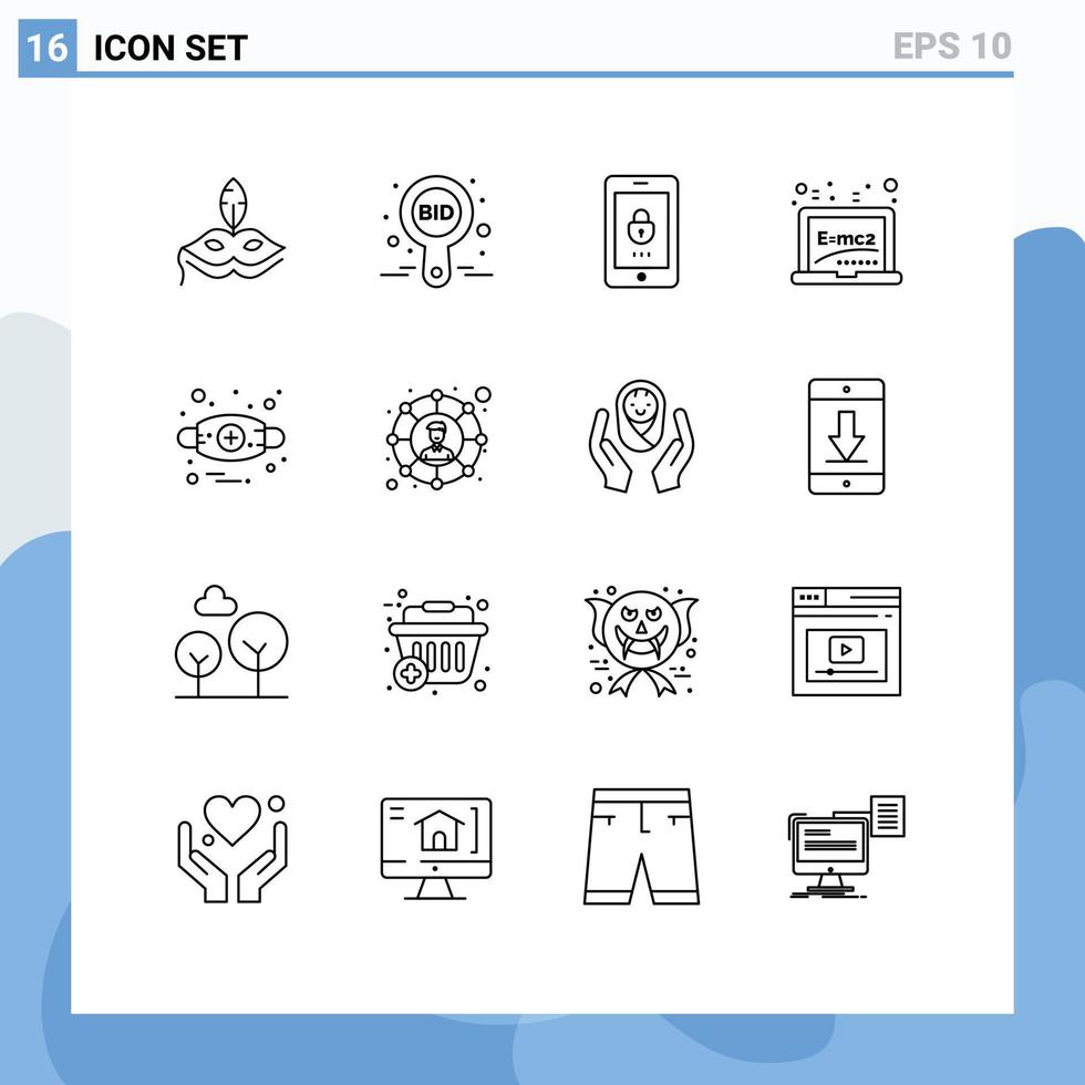 Set of 16 Vector Outlines on Grid for allergies education label board security Editable Vector Design Elements