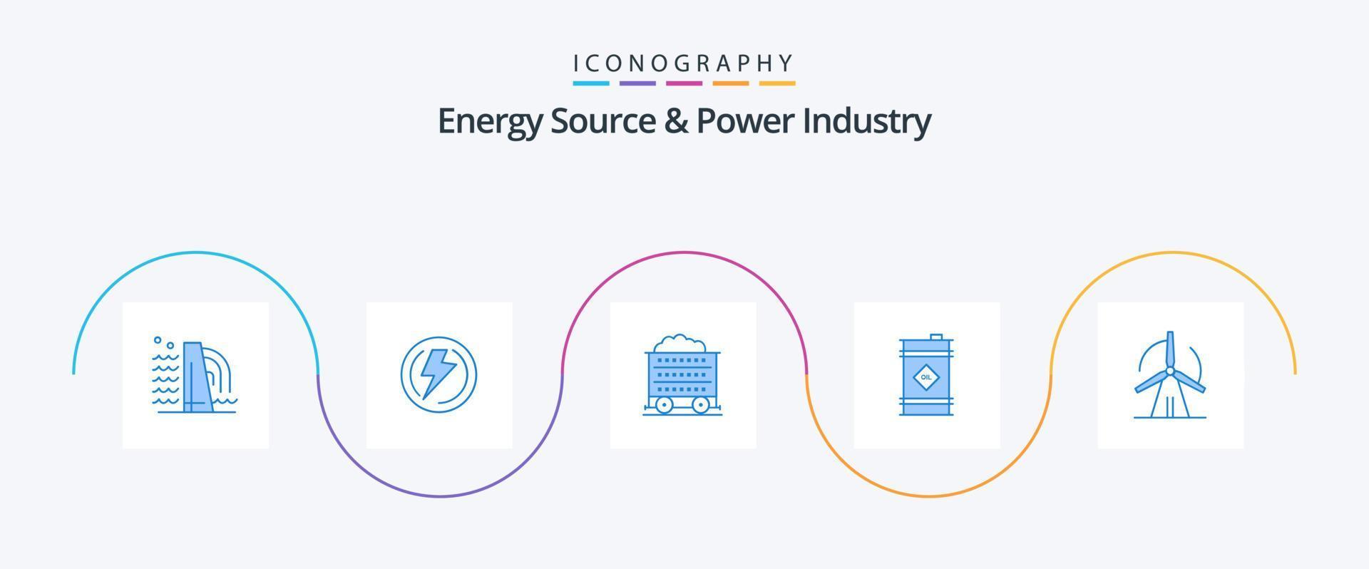 energía fuente y poder industria azul 5 5 icono paquete incluso turbina. petróleo barril. fuerza. aceite. rueda vector