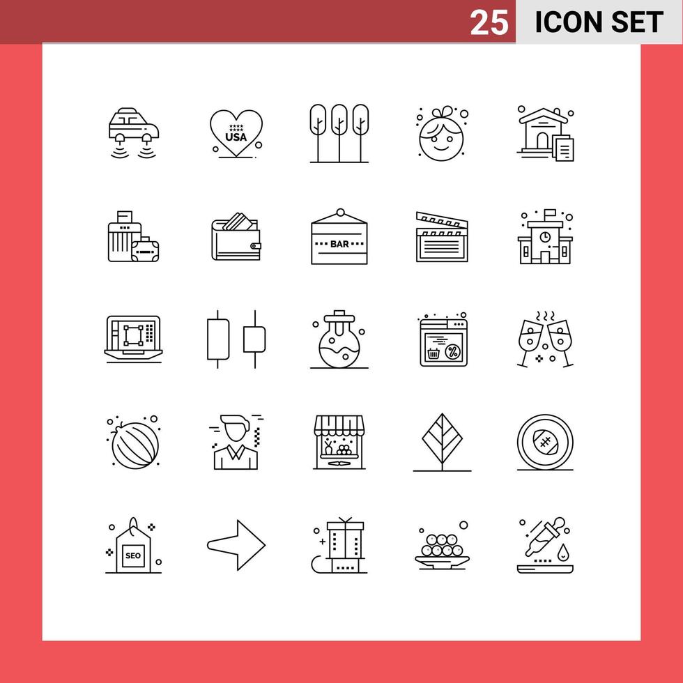 Universal Icon Symbols Group of 25 Modern Lines of home girl usa child trees Editable Vector Design Elements