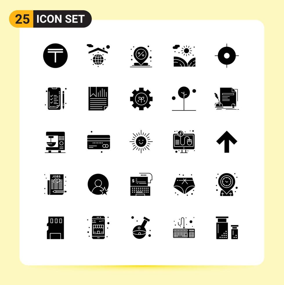 25 Thematic Vector Solid Glyphs and Editable Symbols of gps lake center garden pin Editable Vector Design Elements