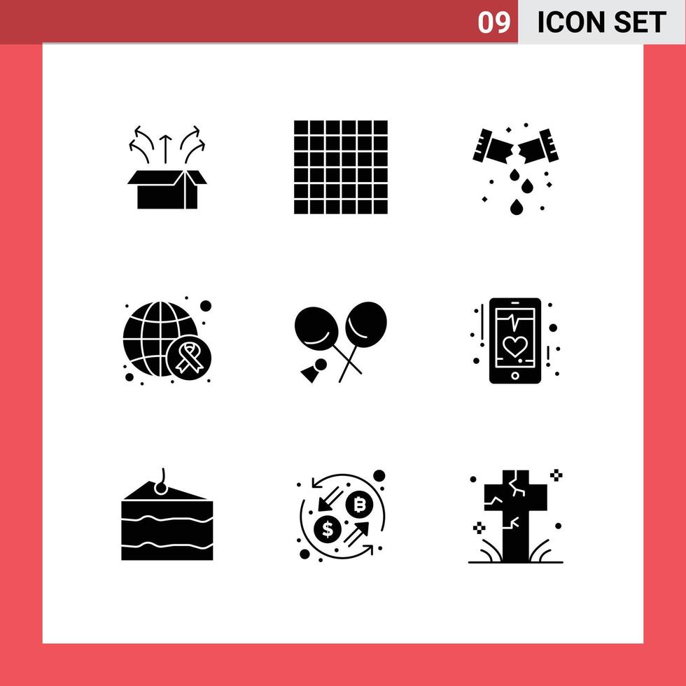 9 Universal Solid Glyphs Set for Web and Mobile Applications sports badminton mechanical world cancer Editable Vector Design Elements