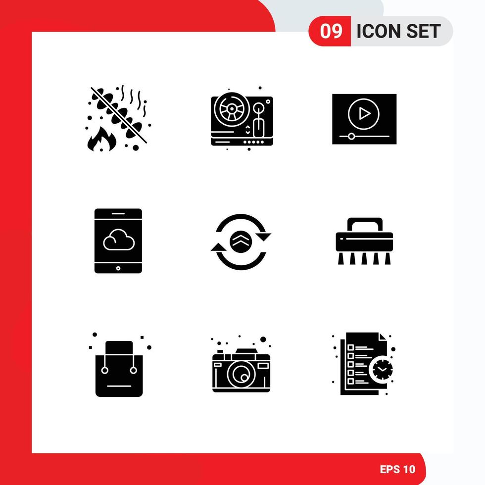 Modern Set of 9 Solid Glyphs and symbols such as reload arrow video smartphone backup Editable Vector Design Elements