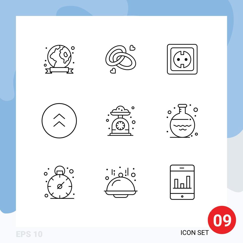 Editable Vector Line Pack of 9 Simple Outlines of up circle love arrows power supply Editable Vector Design Elements